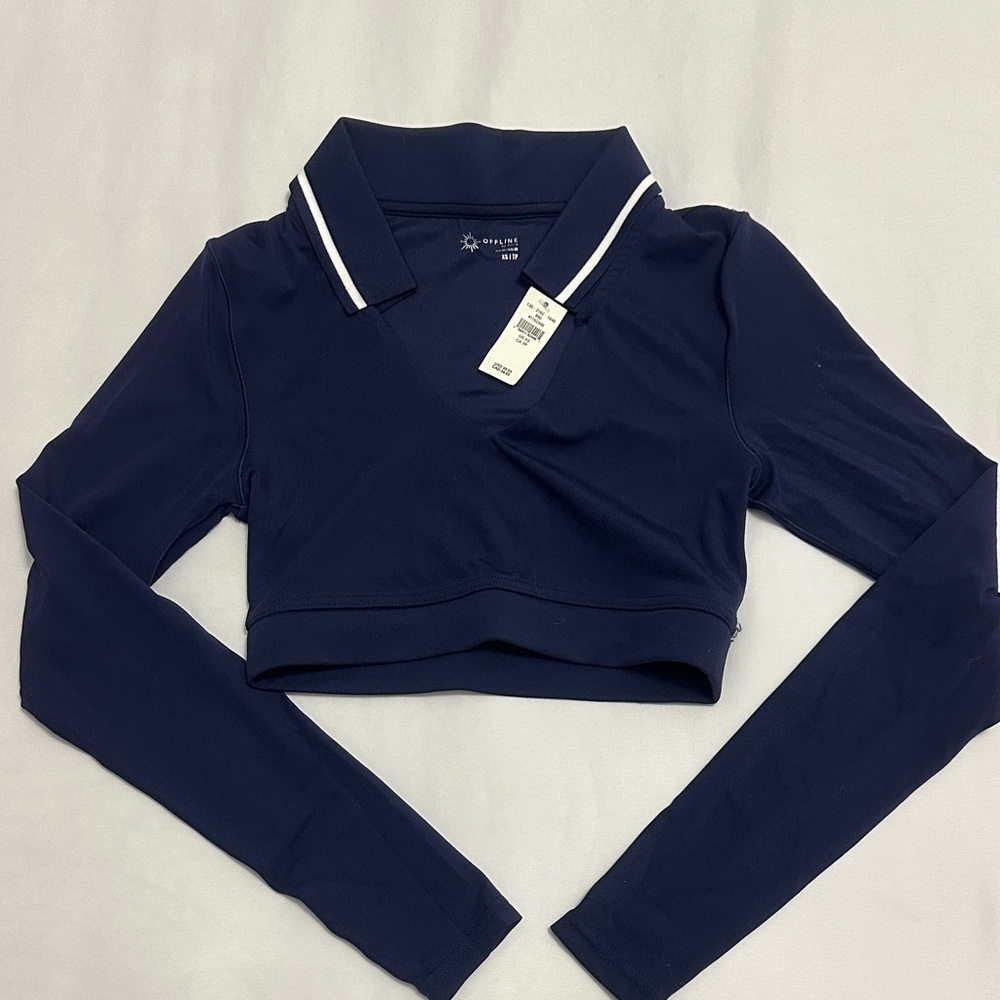 Offline by Aerie Navy Long Sleeve Crop Top